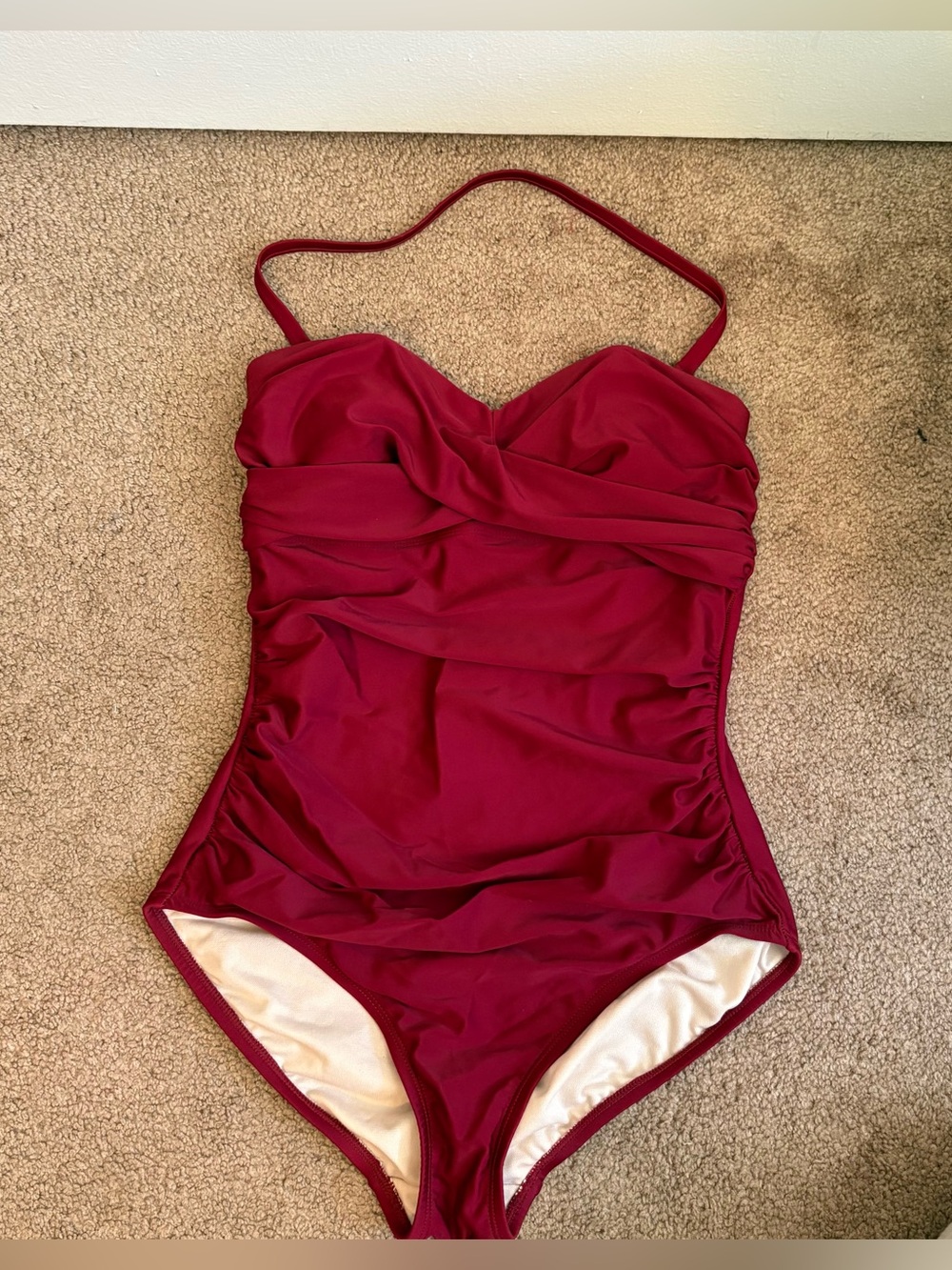 Women’s Red One-Piece Swim Suit - Classic Ruched Design